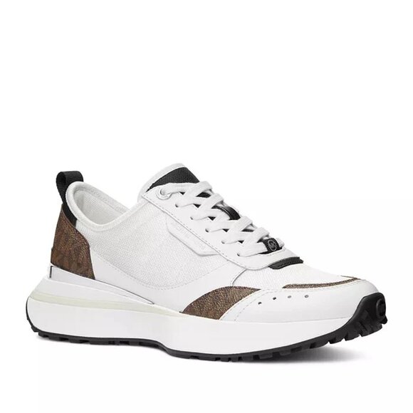 Michael Kors MK Flynn Nylon and Logo Trainer Brown Multi Trainer Sneaker - Picture 1 of 4